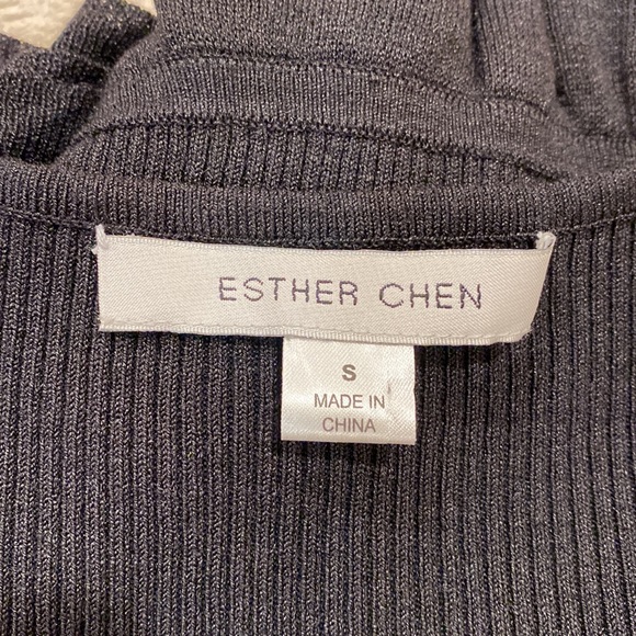 Esther Chen Black Ribbed Top.  Silk, Nylon and Spandex.  Ruffled detail - Picture 15 of 16